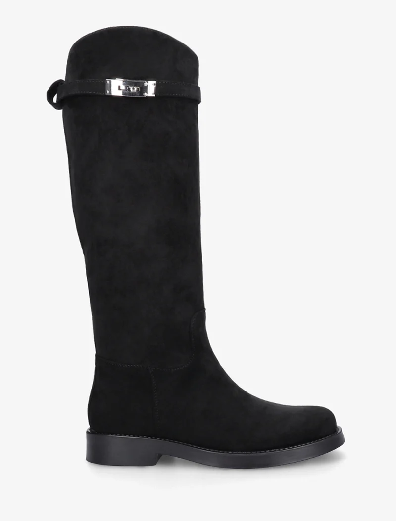 Bottes en suédine style cavalière à sangle - Noir