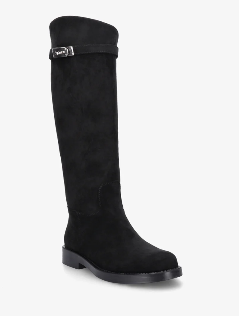 Bottes en suédine style cavalière à sangle - Noir