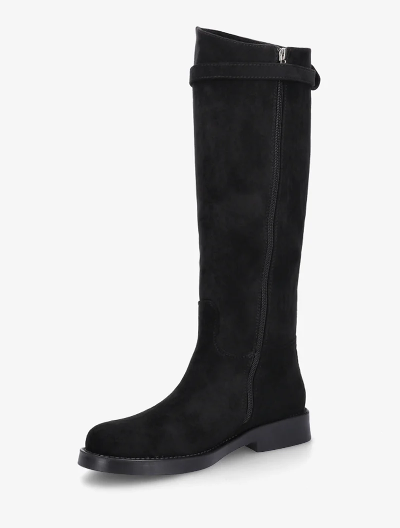 Bottes en suédine style cavalière à sangle - Noir