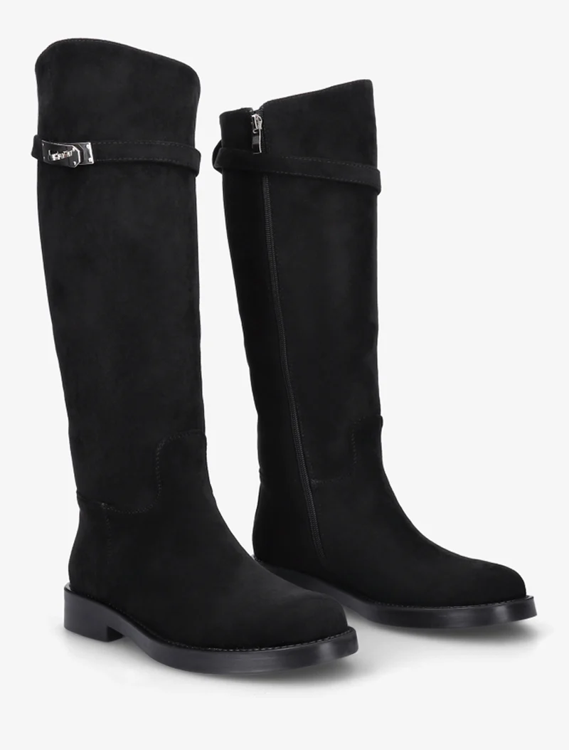 Bottes en suédine style cavalière à sangle - Noir