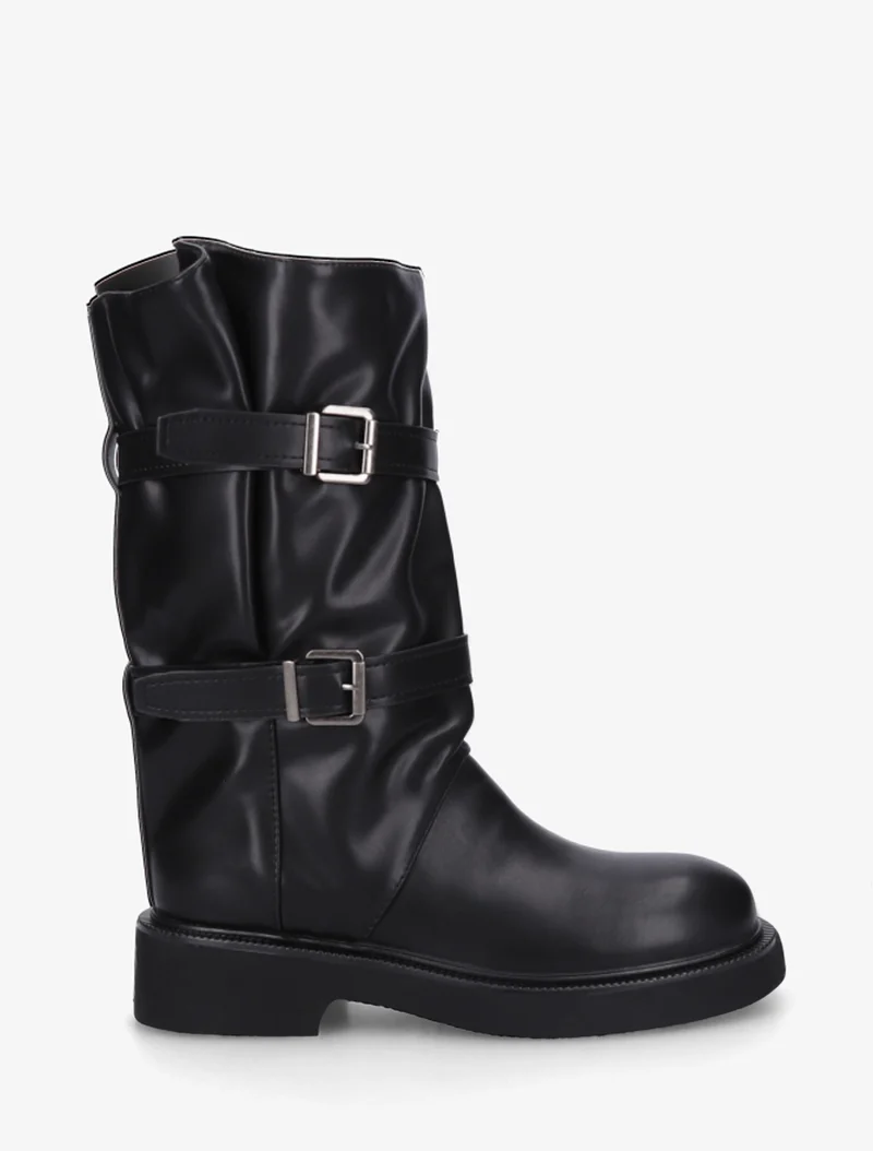 Bottines en simili à double sangles - Noir