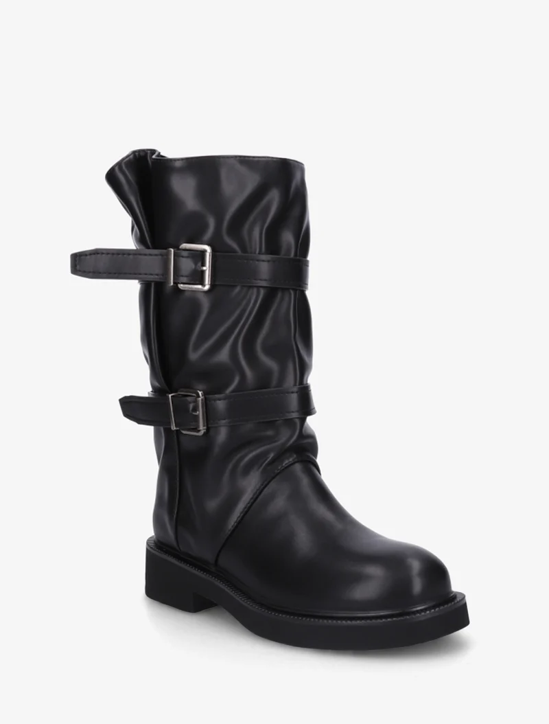 Bottines en simili à double sangles - Noir