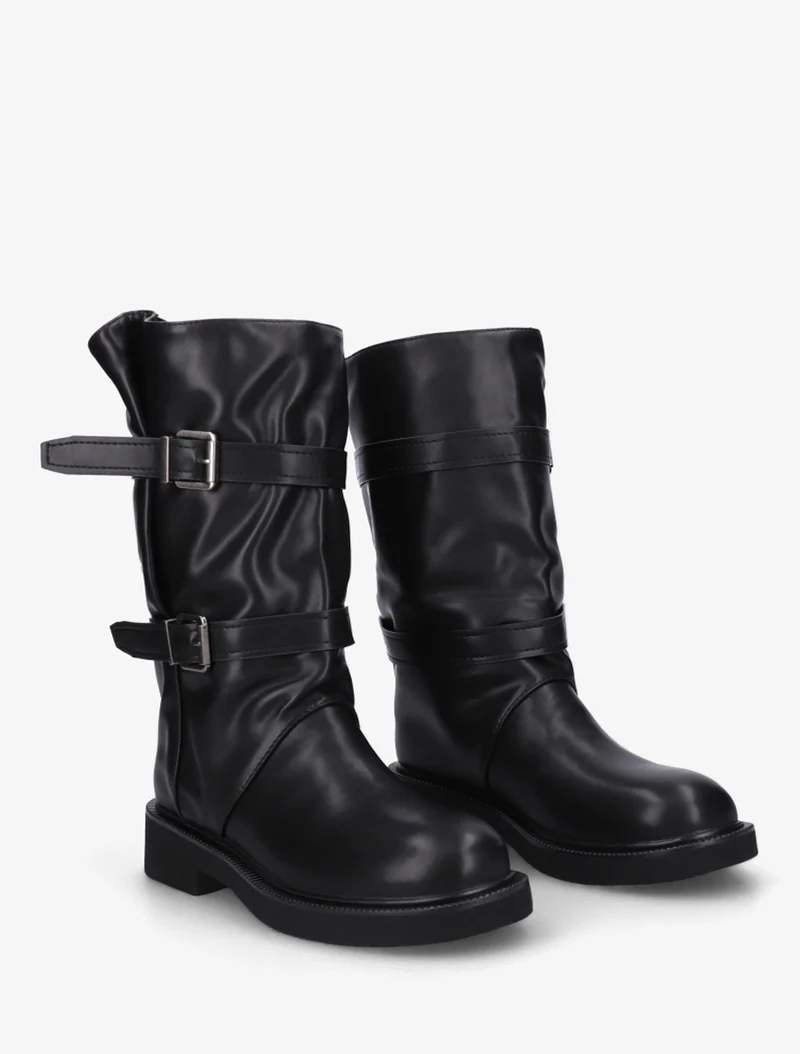 Bottines en simili à double sangles - Noir