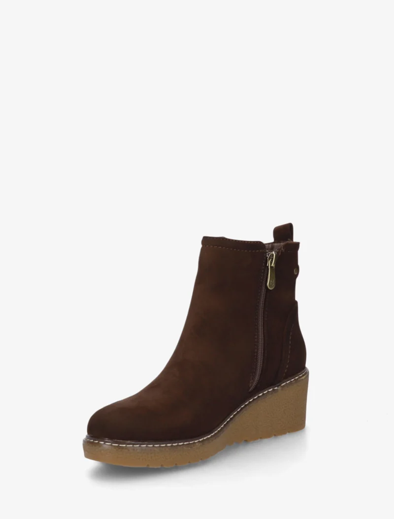 Bottines en suédine à talon semi-compensé et zip - Marron