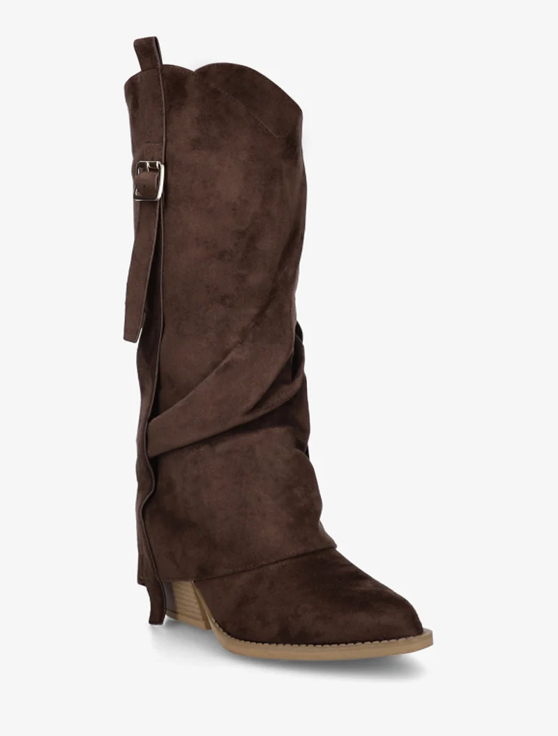 Bottes en suédine à revers - Marron