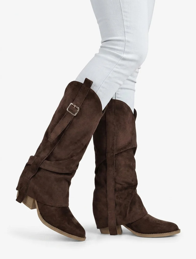 Bottes en suédine à revers - Marron