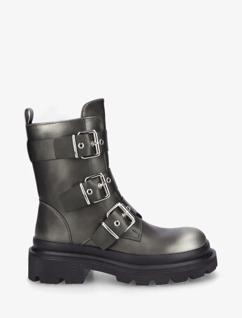 Bottines nacrées à sangles et semelles crantées - Gris