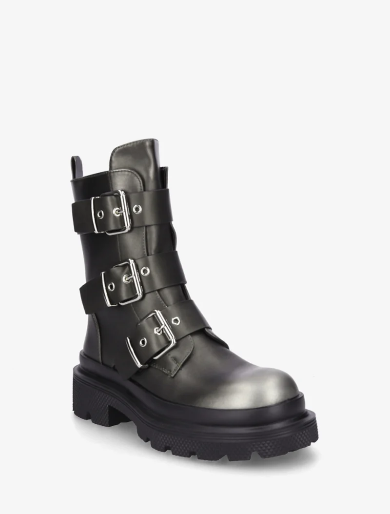 Bottines nacrées à sangles et semelles crantées - Gris