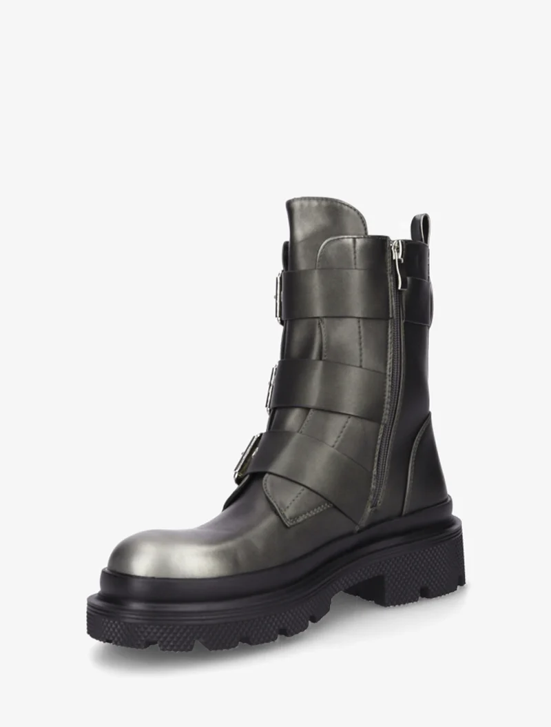 Bottines nacrées à sangles et semelles crantées - Gris