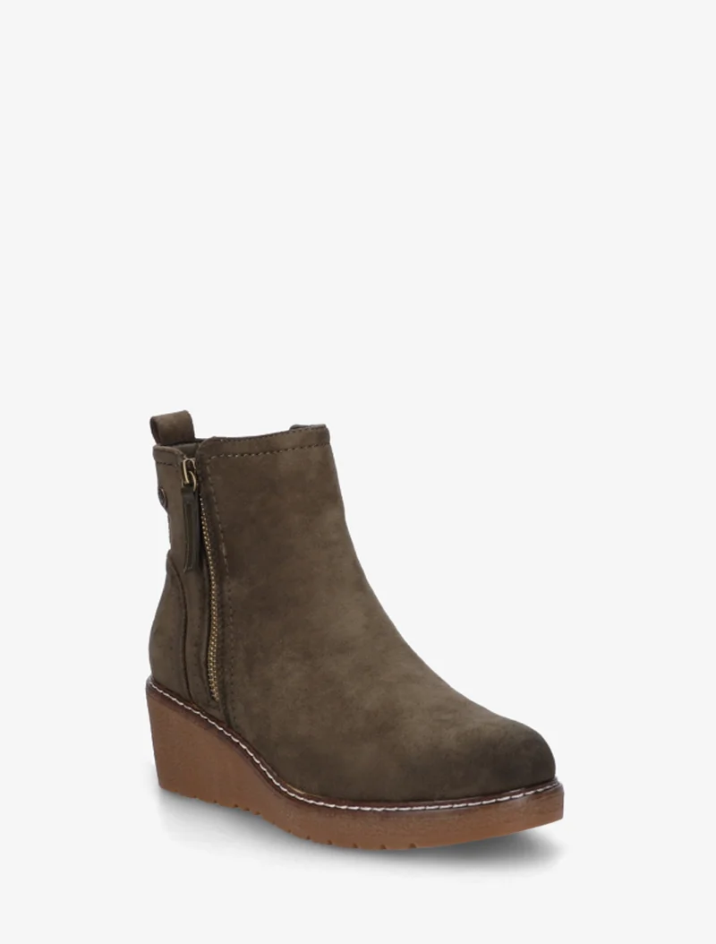 Bottines en suédine à talon semi-compensé et zip - Kaki