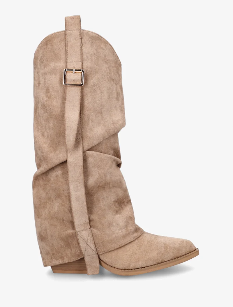 Bottes en suédine à revers - Beige