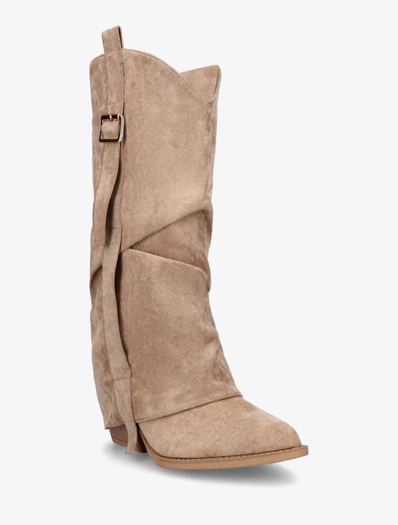 Bottes en suédine à revers - Beige