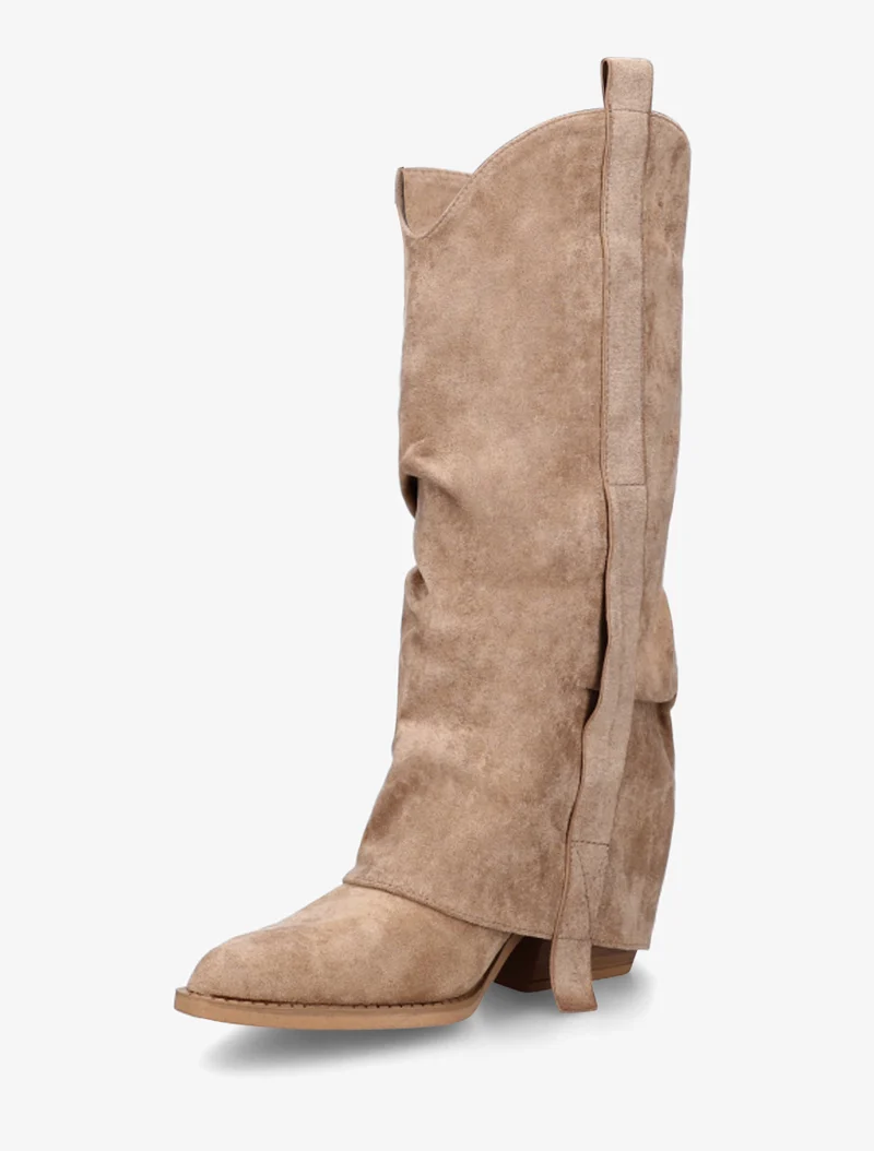Bottes en suédine à revers - Beige