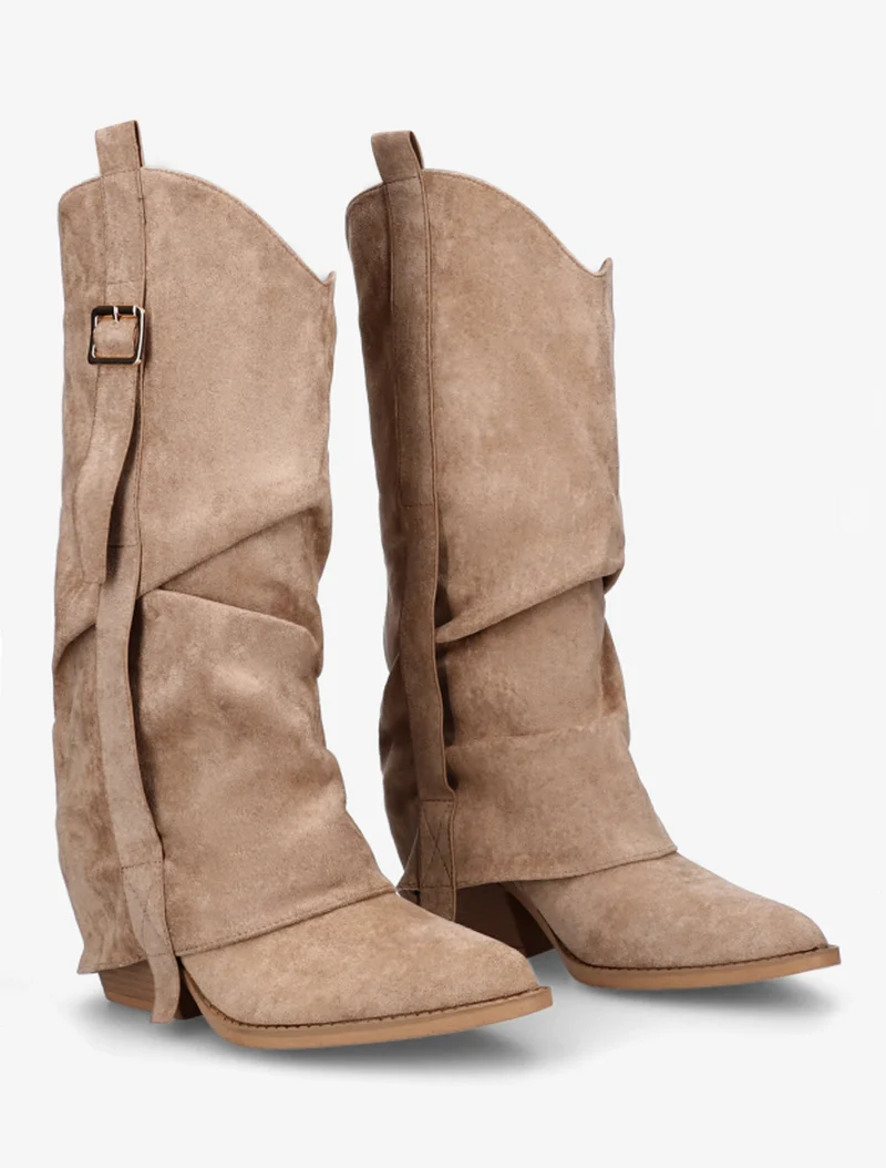 Bottes en suédine à revers - Beige