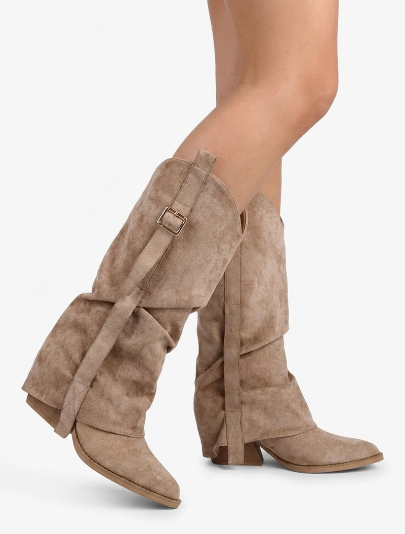 Bottes en suédine à revers - Beige