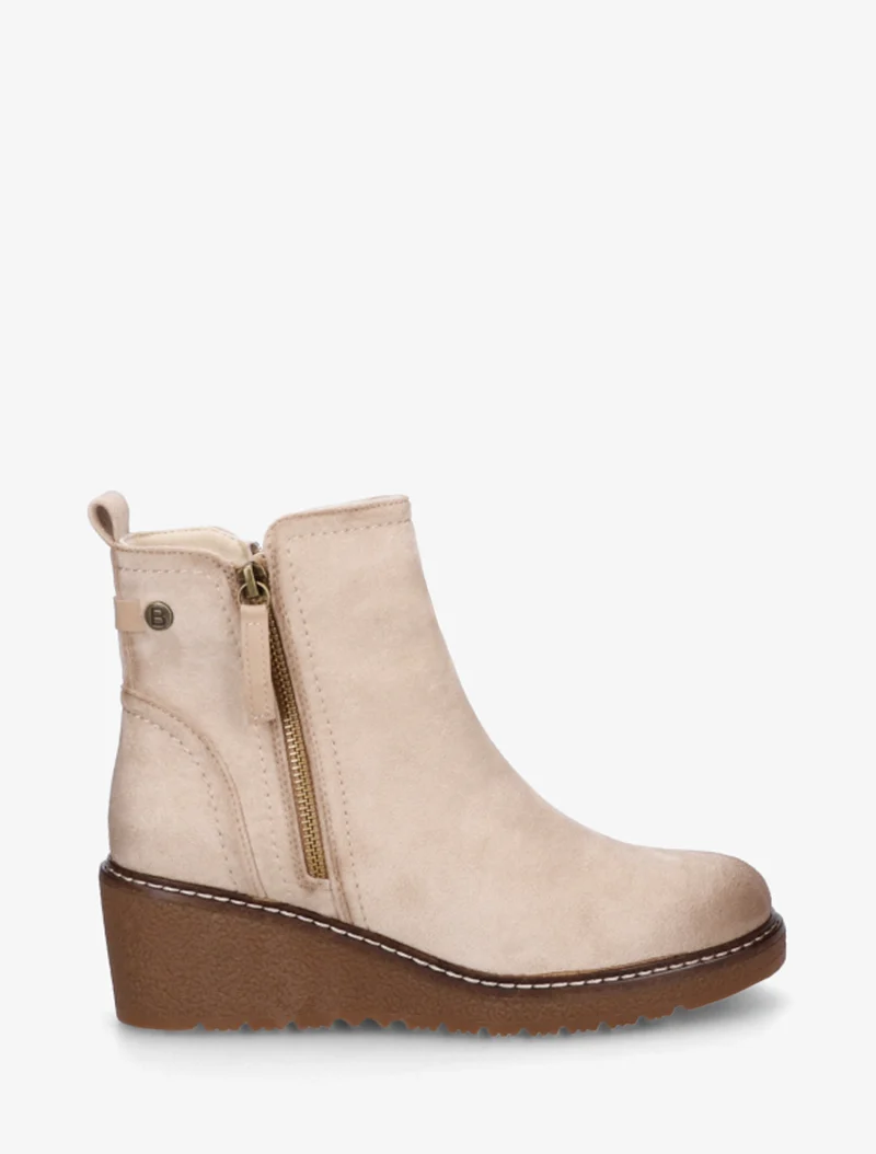 Bottines en suédine à talon semi-compensé et zip - Beige