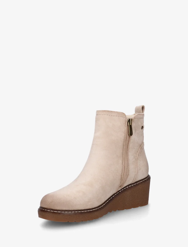 Bottines en suédine à talon semi-compensé et zip - Beige