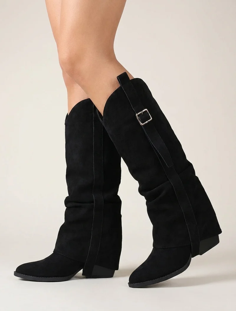 Bottes en suédine à revers - Noir