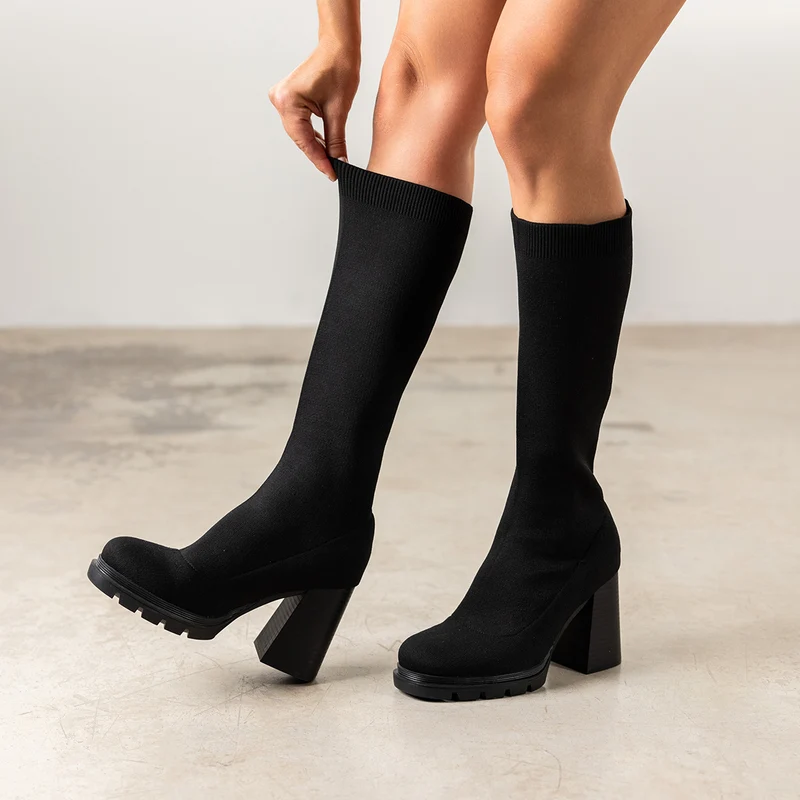 HIGH SOCK-STYLE BOOTS WITH HEEL AND TRACK SOLE LAURENS