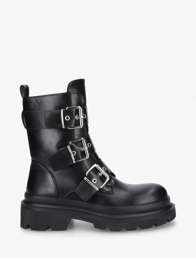 Bottines montantes à sangles et semelles crantées - Noir