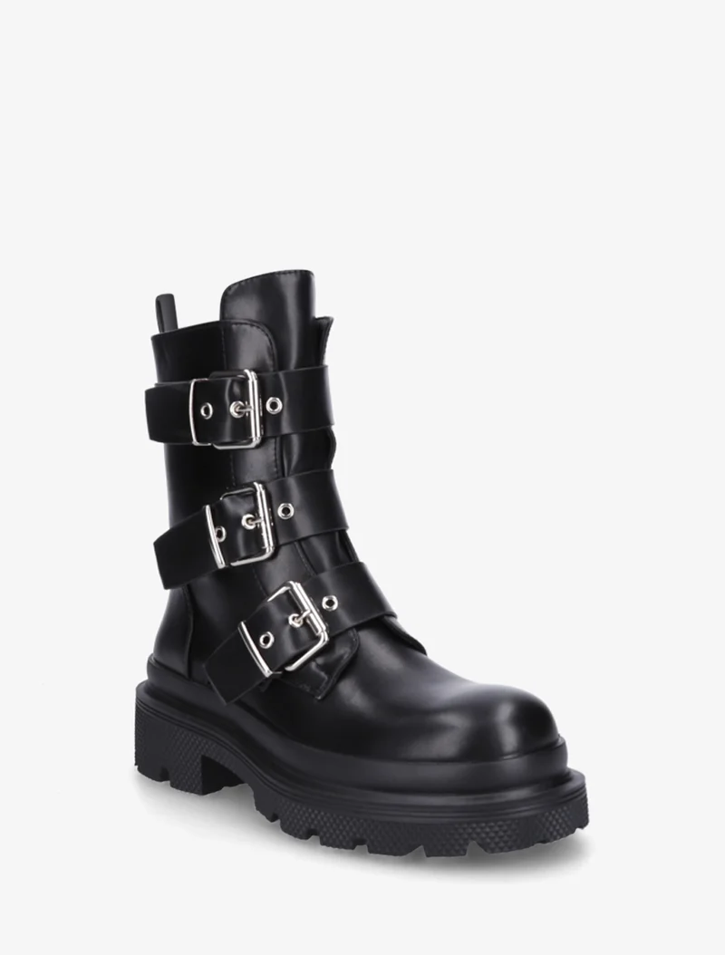 Bottines montantes à sangles et semelles crantées - Noir