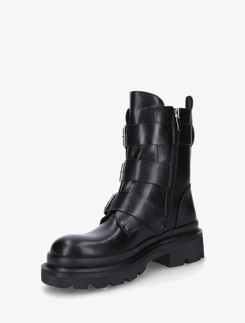 Bottines montantes à sangles et semelles crantées - Noir