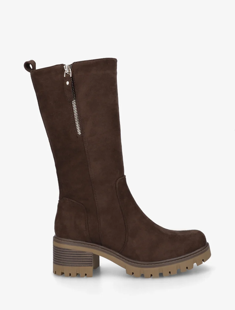 Bottines unies en suédine à zip décoratif - Marron