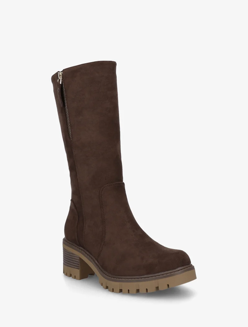 Bottines unies en suédine à zip décoratif - Marron