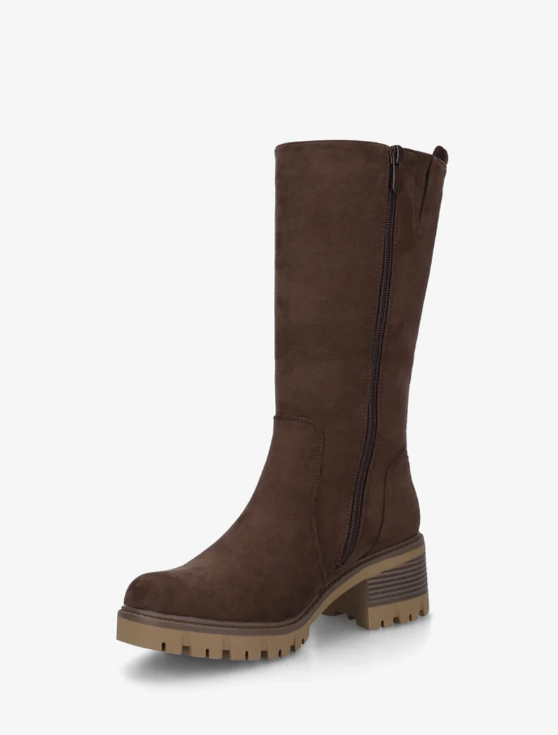Bottines unies en suédine à zip décoratif - Marron
