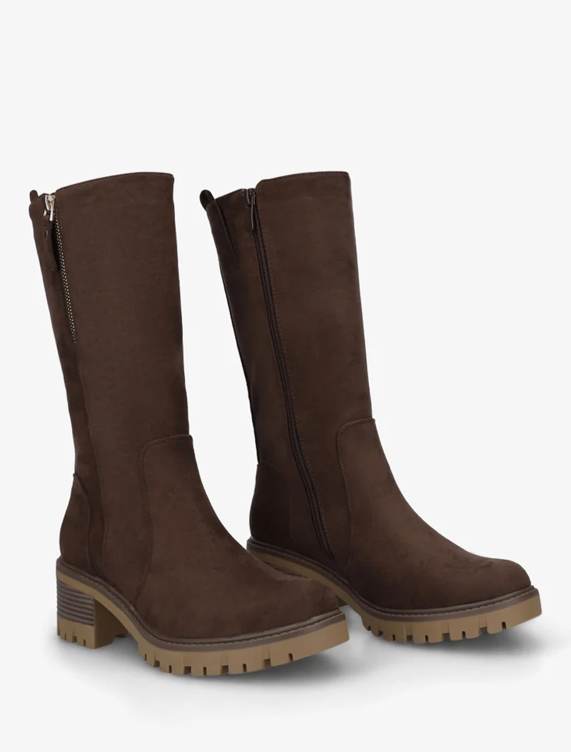 Bottines unies en suédine à zip décoratif - Marron