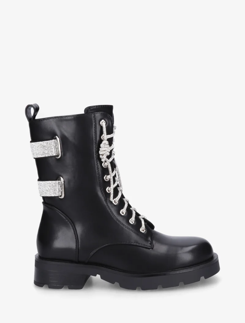 Boots à lacets et bandes strassées - Noir
