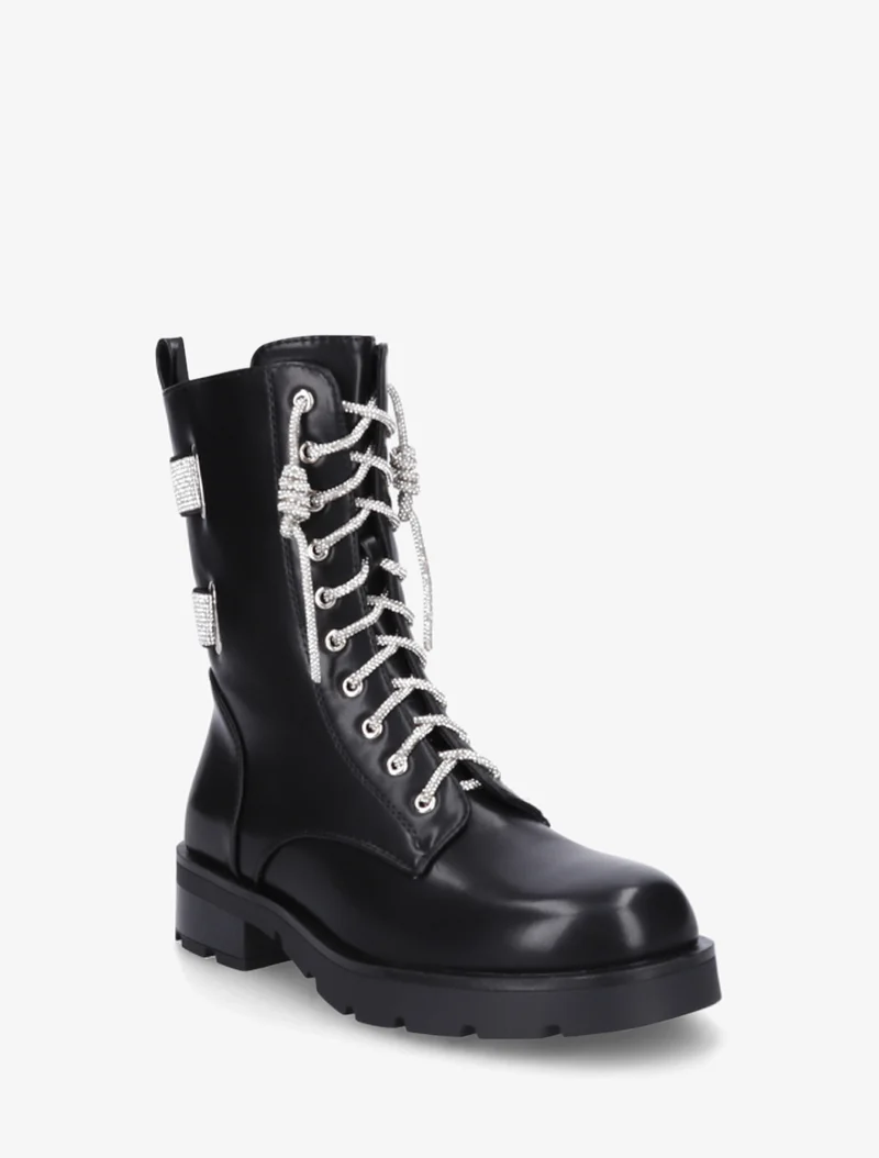 Boots à lacets et bandes strassées - Noir