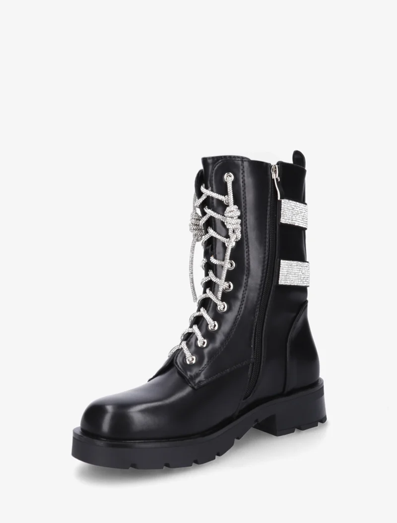 Boots à lacets et bandes strassées - Noir