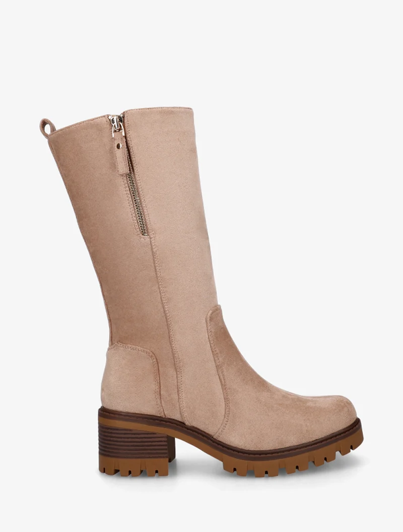 Bottines unies en suédine à zip décoratif - Taupe