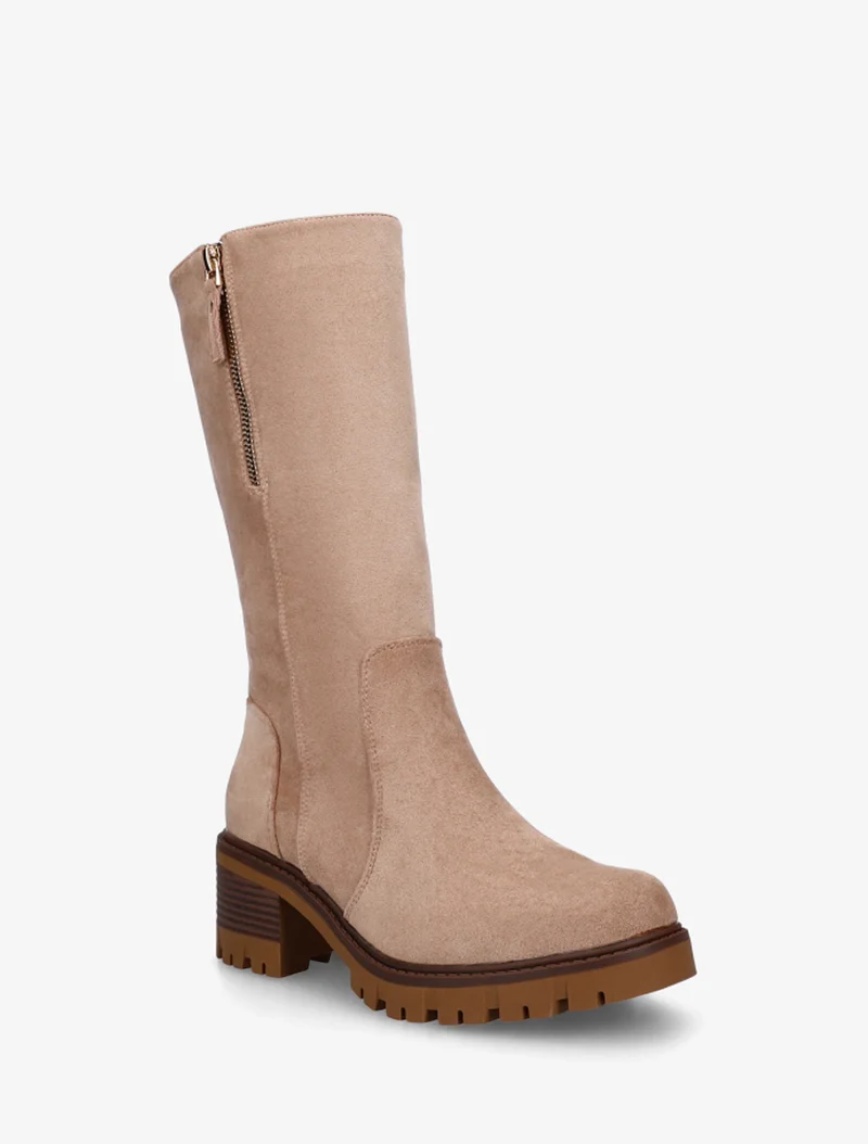 Bottines unies en suédine à zip décoratif - Taupe