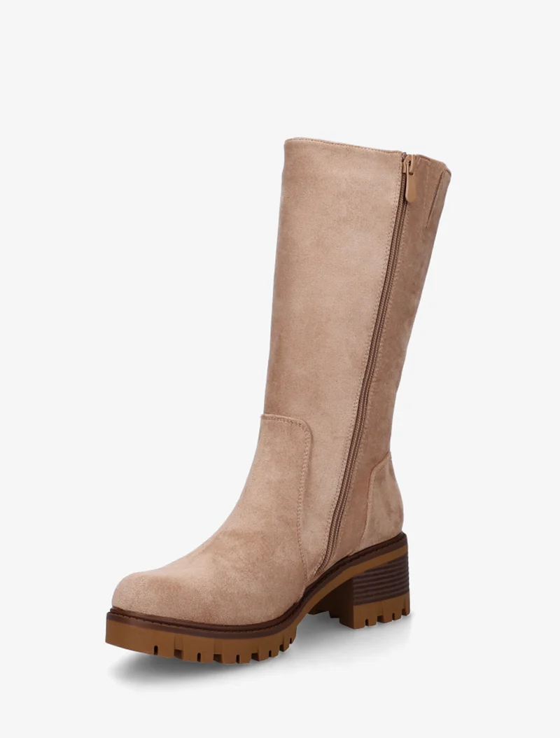 Bottines unies en suédine à zip décoratif - Taupe