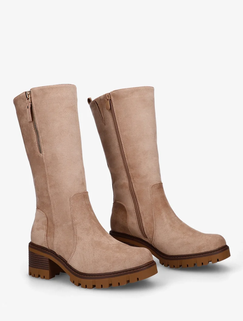 Bottines unies en suédine à zip décoratif - Taupe