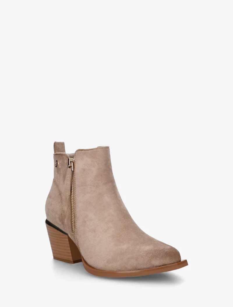 Bottines en suédine à zip décoratif et bouts pointus - Taupe