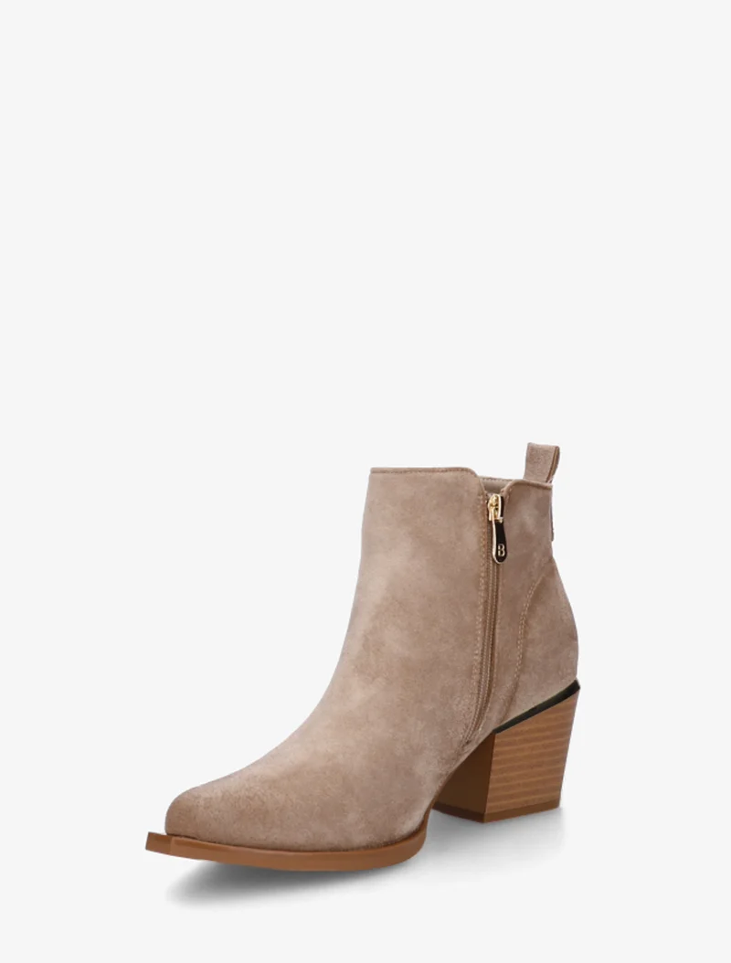 Bottines en suédine à zip décoratif et bouts pointus - Taupe