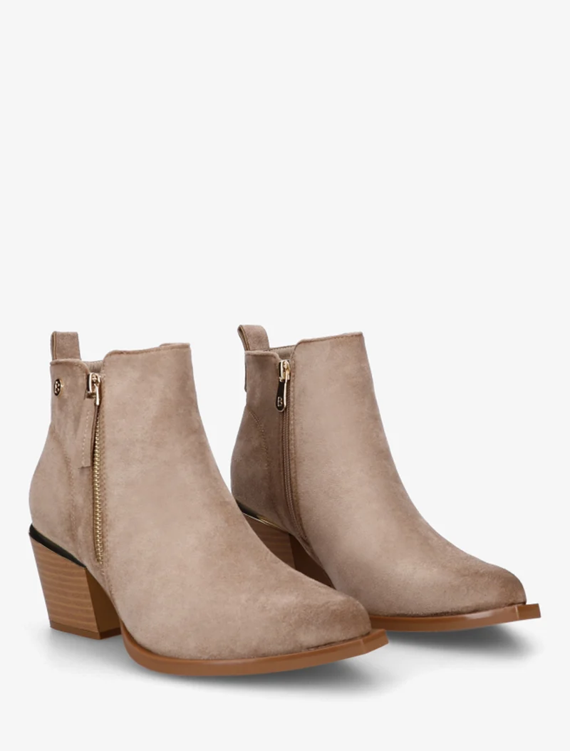 Bottines en suédine à zip décoratif et bouts pointus - Taupe