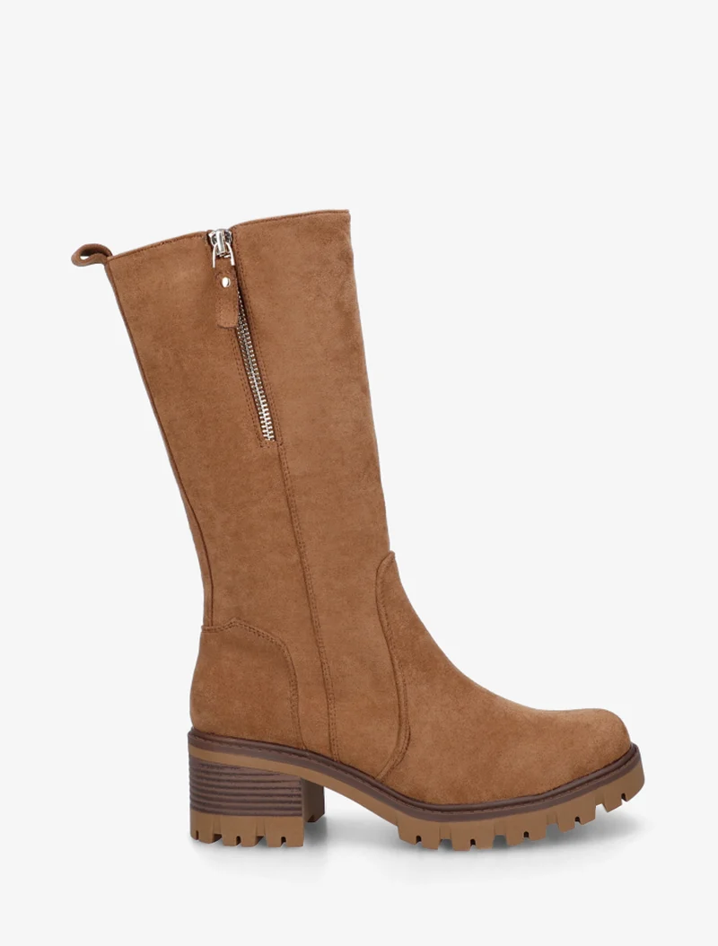 Bottines unies en suédine à zip décoratif - Camel
