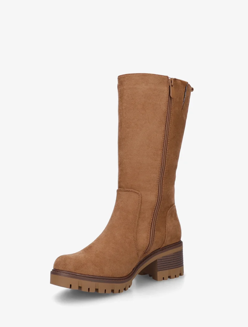 Bottines unies en suédine à zip décoratif - Camel