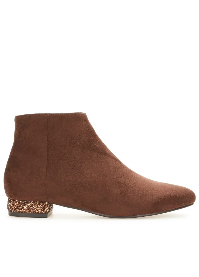 Bottines basses talons à paillettes - Marron