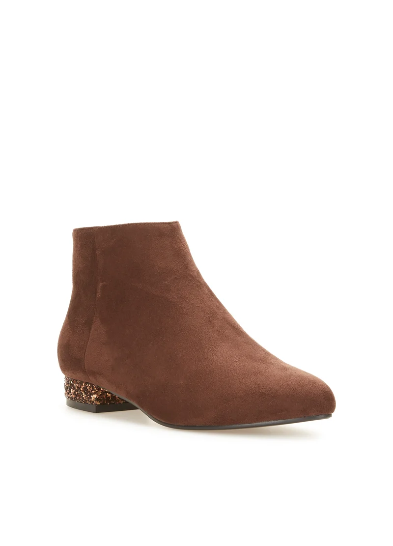 Bottines basses talons à paillettes - Marron
