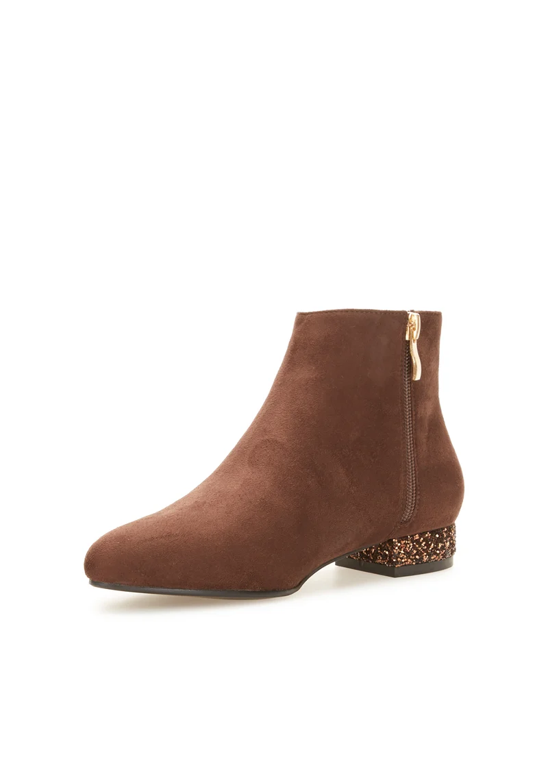 Bottines basses talons à paillettes - Marron