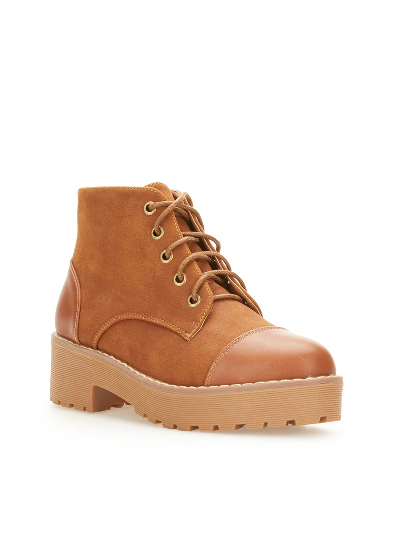 Boots hautes bimatière - Camel