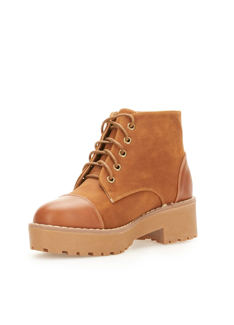 Boots hautes bimatière - Camel