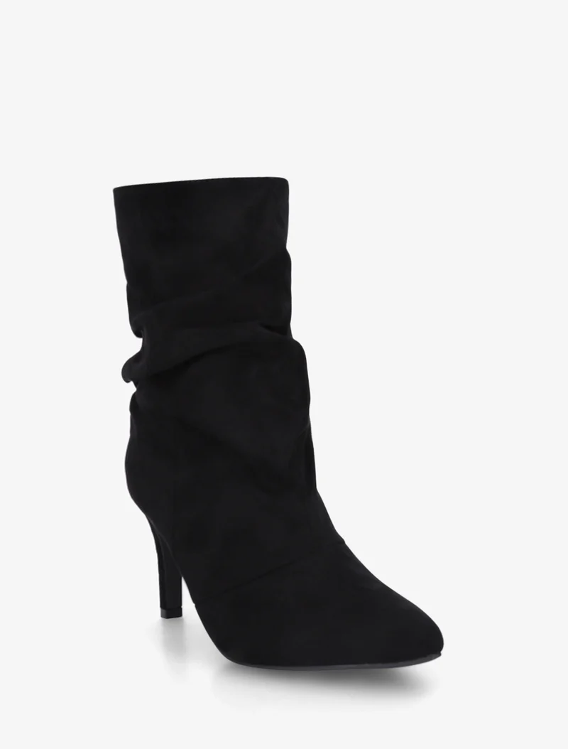 Bottines montantes en suédine effet froissé - Noir
