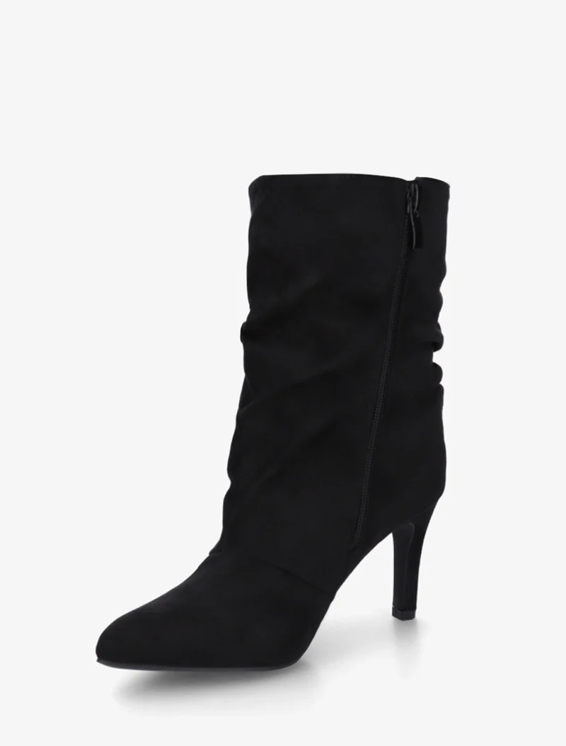 Bottines montantes en suédine effet froissé - Noir