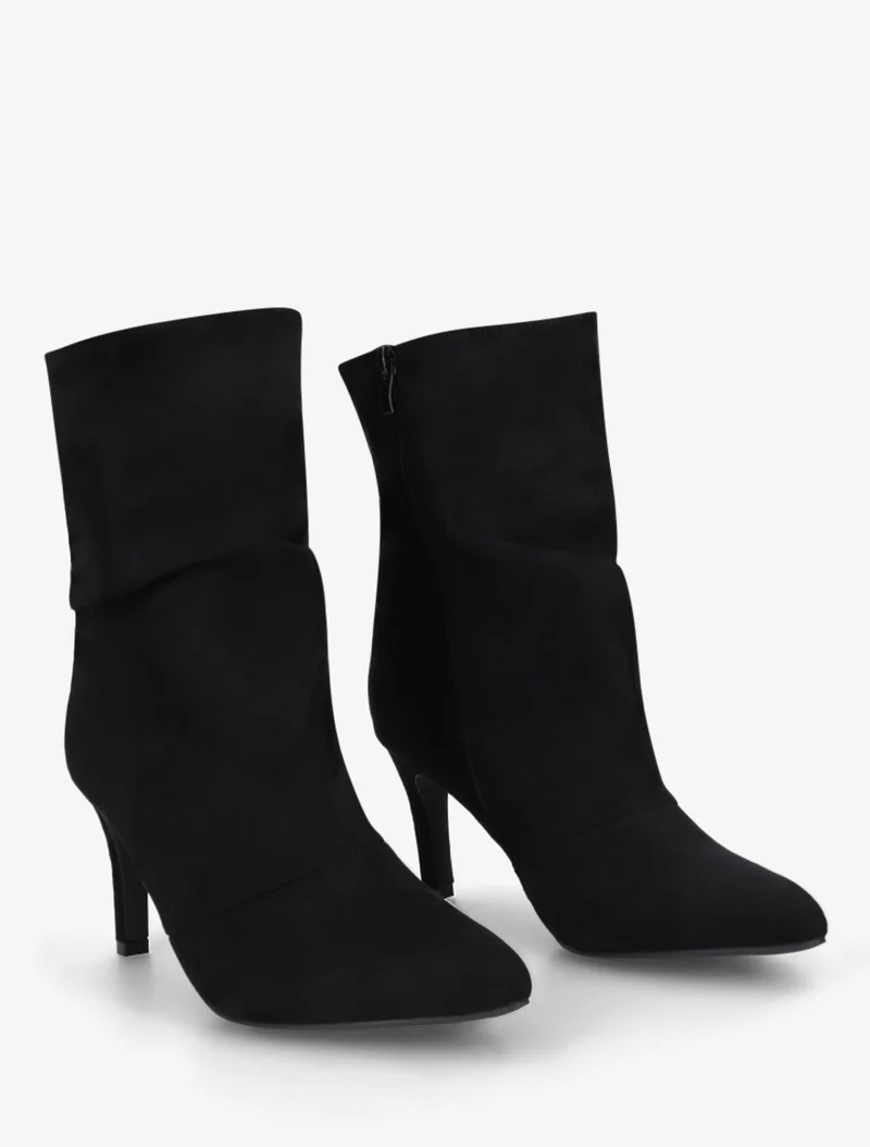 Bottines montantes en suédine effet froissé - Noir